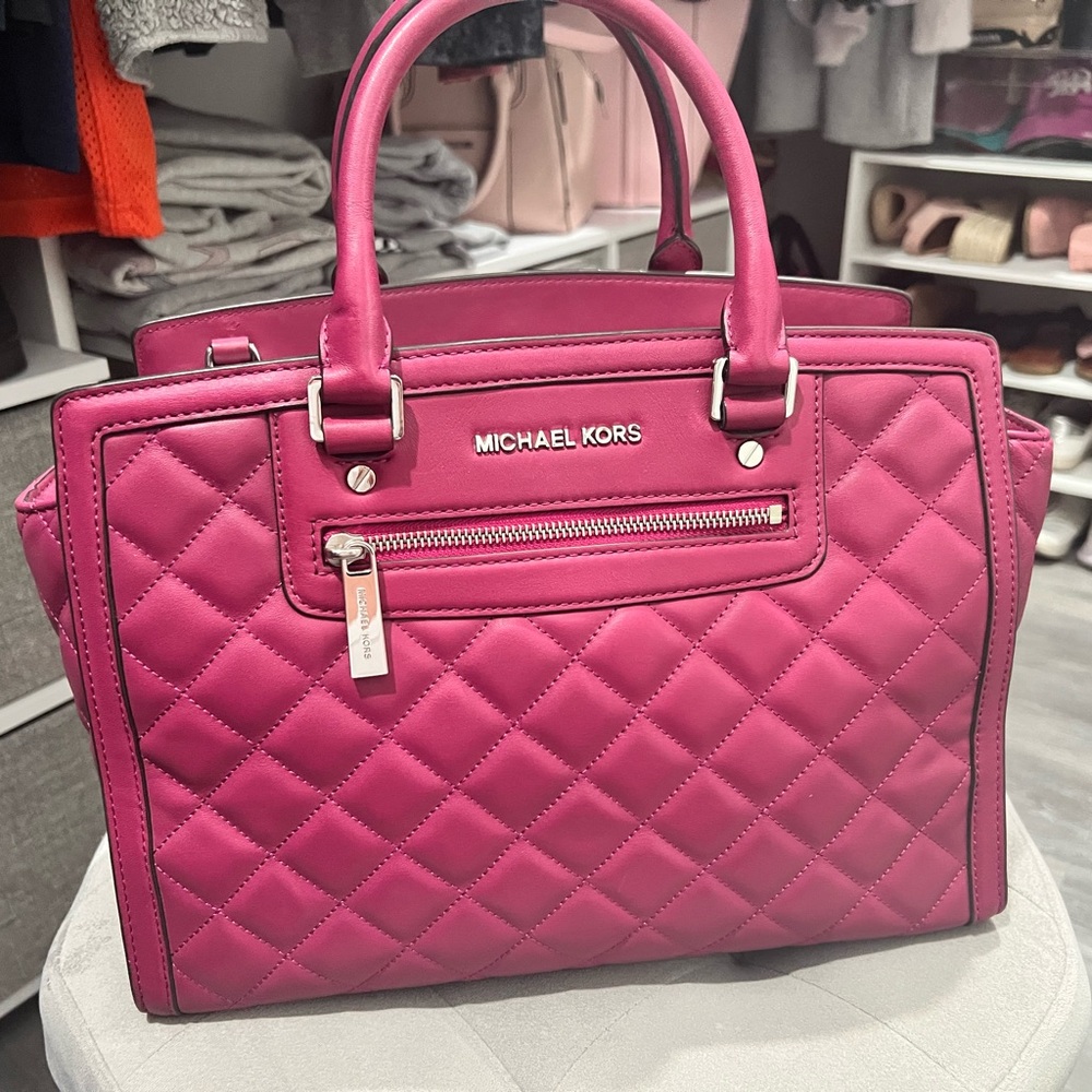 Michael Kors Pink Quilted Satchel and wallet with Silver Hardware